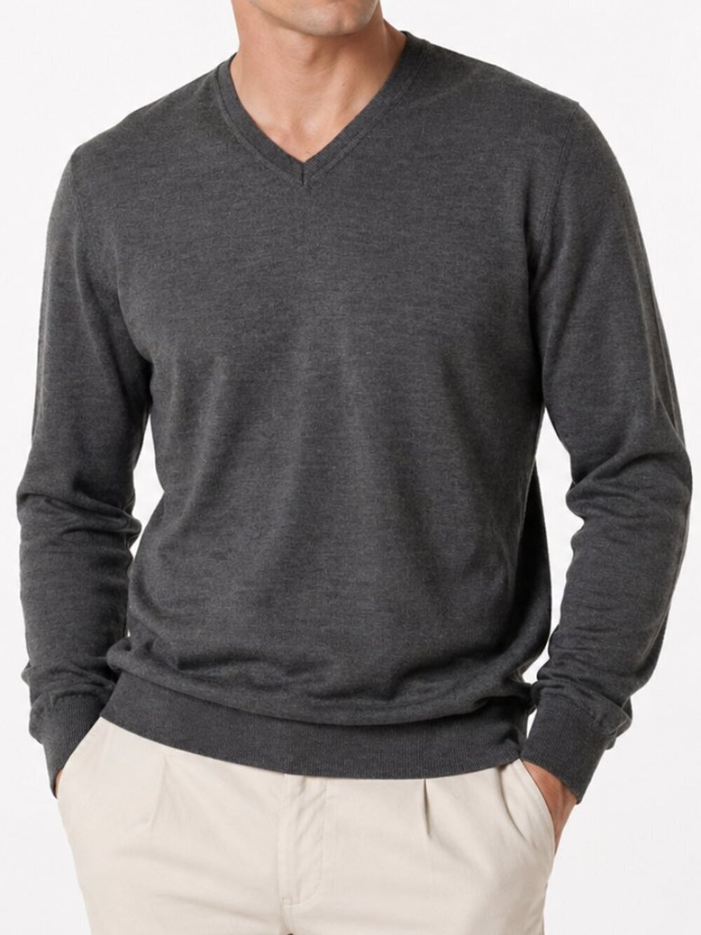 HUGO BOSS Wool V Neck Sweater Gray XL